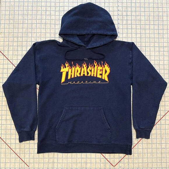Thrasher Other - Thrasher Magazine Flames Navy Blue Pullover Hoodie Sweatshirt Men’s Small